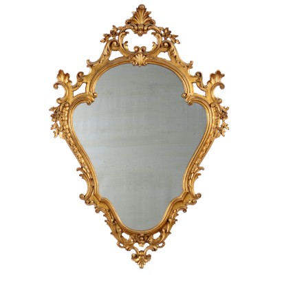 Miroir Ancien Style Rococo Tilleul Doré Italie du XXe Siècle