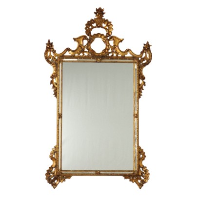 Miroir Ancien Style Rococo Bois Gravé Italie du XXe Siècle