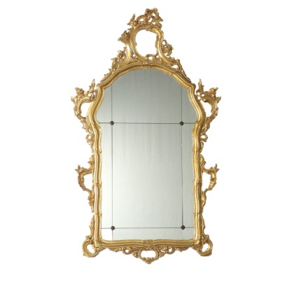 Miroir Ancien Style Baroque Bois Doré Italie du XXe Siècle