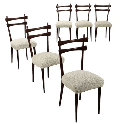 Chaises Vintage Hêtre Teinté Tissu Italie Années 50-60