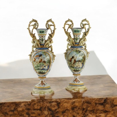 Pair of Majolica Amphorae