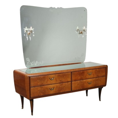 Vintage Chest of Drawers Teak Veneer Glass Italy 1940s