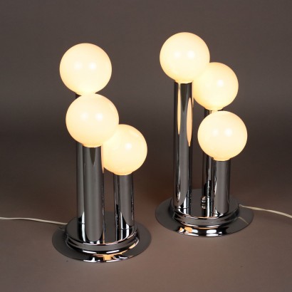 Vintage Table Lamps Chromed Metal Glass 1960s-1970s