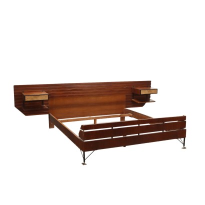 Vintage Double Bed Mahogany Veneer Italy 1960s