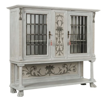 Antike Vitrine Neo-Renaissance Stil Holz Dekorationen Italien XX Jhd