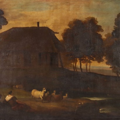 Tableau Paysage avec Bergère et Mouton, Paysage avec Bergère et Mouton