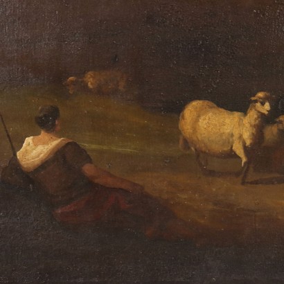 Tableau Paysage avec Bergère et Mouton, Paysage avec Bergère et Mouton