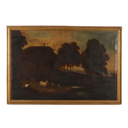 Tableau Paysage avec Bergère et Mouton, Paysage avec Bergère et Mouton