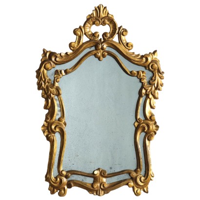 Miroir Ancien Style Baroque Bois Doré Italie XXe Siècle