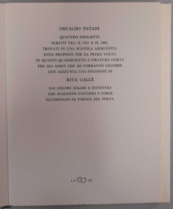 Quattro foglietti scritti tra il 1951 e il 1960 e una incisione di Rita Gallé