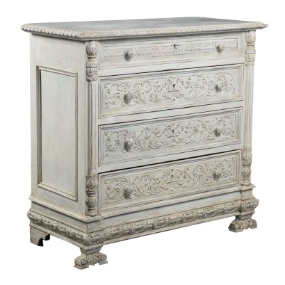 Commode Ancienne Style Renaissance Bois Laqué Italie '900