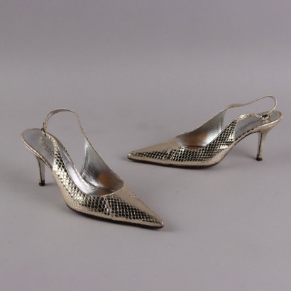 Dolce & Gabbana Slingback Silvered Leather Italy UK Size 12