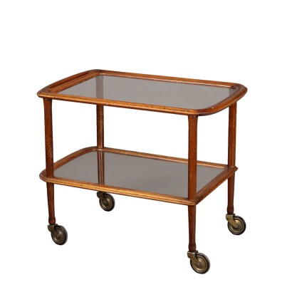 Vintage Serving Cart Beech Glass Italy 1950s-1960s