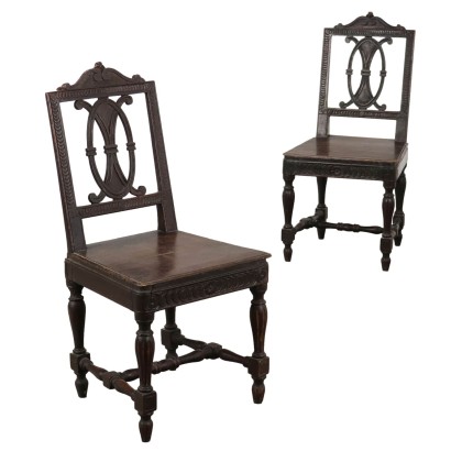 Antique Neoclassical Chairs Carved Walnut Italy XVIII Century