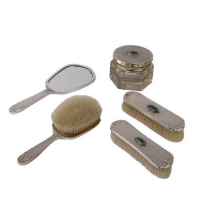 Antiker Toilettenset Silber Malachit Italien des XX Jhs