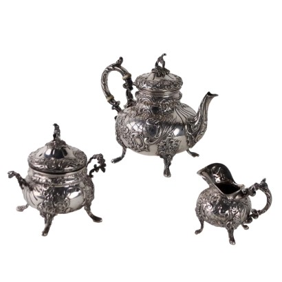 Antique Tea Set Silver Engraved Austria-Hungary XIX Century