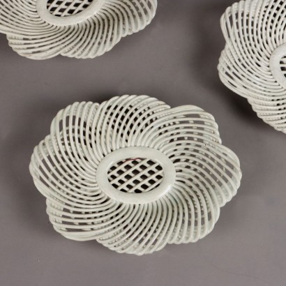 Set of Six White Ceramic Baskets