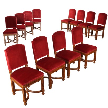 Groupe de 12 chaises, Groupe de 12 chaises, Groupe de 12 chaises d'époque Umbertine