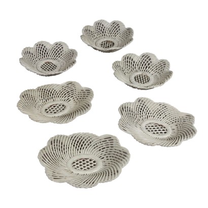 Set of Six White Ceramic Baskets