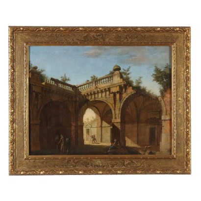 Antique Painting Folly Oil on Canvas Italy Late XVIII Century