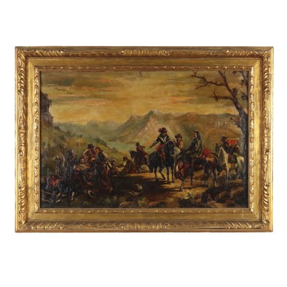 Tableau Ancien Scène de Bataille Huile sur Toile XIXe Siècle