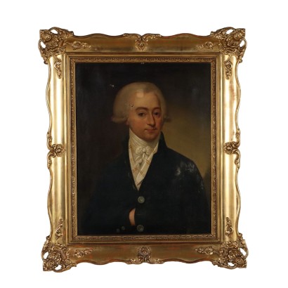 Tableau Ancien Portrait Masculin Huile sur Toile XVIIIe-XIXe Siècle