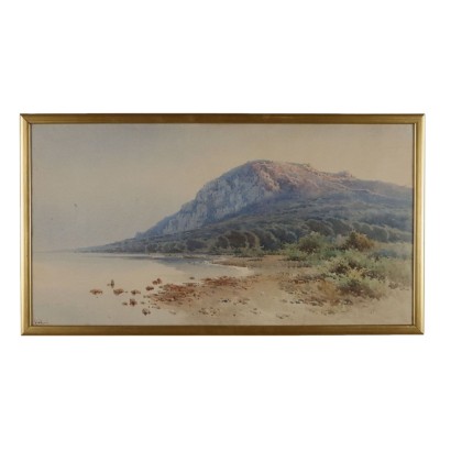 Antique Painting Signed A. Giallinas Watercolour on Cardboard '800