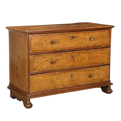 Antique Chest of Drawers Walnut 3 Drawers Italy XVII Century