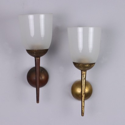 Vintage Wall Lamps Brass Glass Italy 1950s-1960s