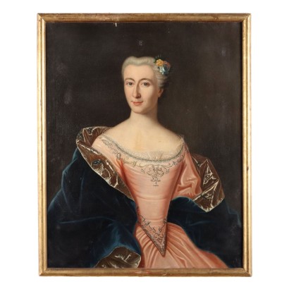 Tableau Ancien Portrait d'une Femme Noble du XVIIIe Siècle