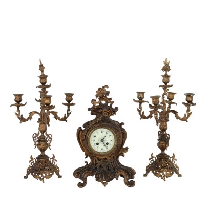 Antique Triptych Clock Gilded Bronze France Late XIX Century