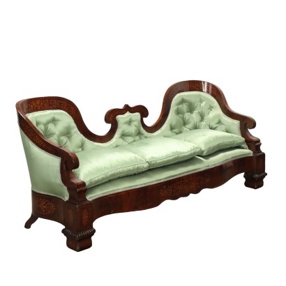 Great Sofa Louis Philippe Antique Mahogany Naples XIX Century