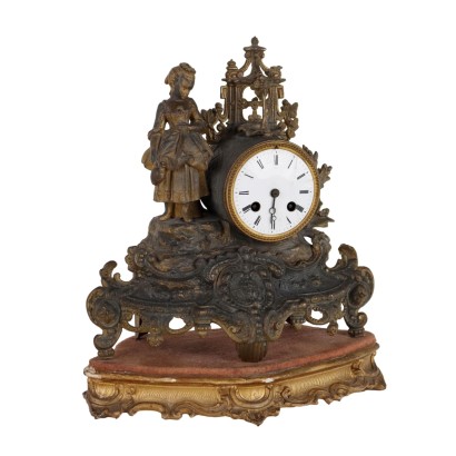 Antique Mantel Clock Gilded Antimony France XIX Century