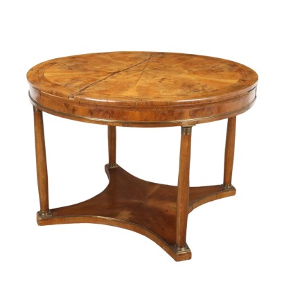 Table Empire Ancienne Noyer Laiton Tiroirs du XIXe Siècle