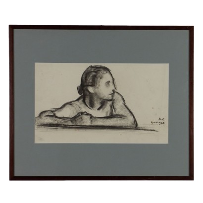 Modern Painting Drawing Signed Augusto Colombo Charcoal Italy 1943