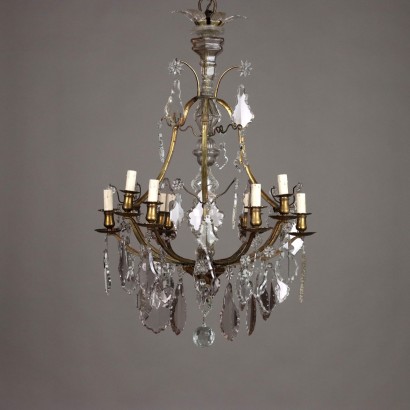 Antique Chandelier Glass Gilded Metal Italy XIX Century