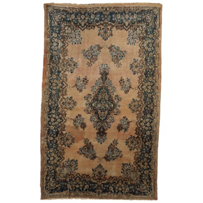 Antique Kerman Carpet Cotton Wool Thin Knot Iran 98 x 61 In