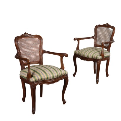 Antique Armchairs Baroque Style Walnut Straw XX Century