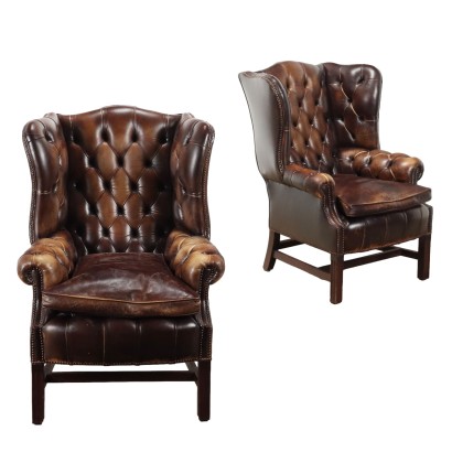 Antique Chesterfield Armchairs Mahogany Leather United Kingdom '900