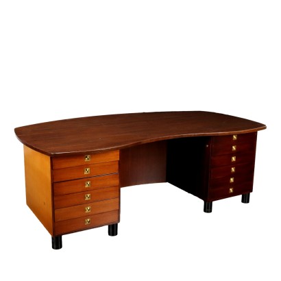 Bureau Vintage Plaquée en Bois Exotique Italie Années 70-80