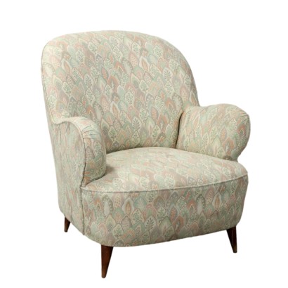 Fauteuil Vintage Bois Tissu Rembourrage Italie Années 50