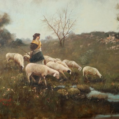 Painting with Landscape with Flock, Grazing