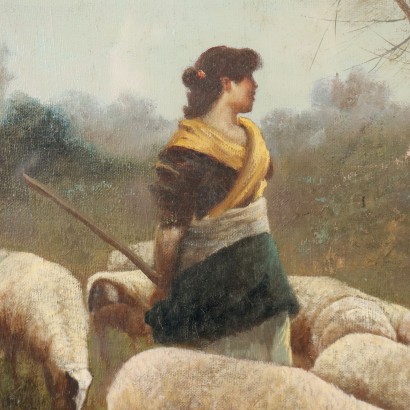 Painting with Landscape with Flock, Grazing