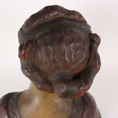 Buste de Femme en Terre Cuite Polychrome