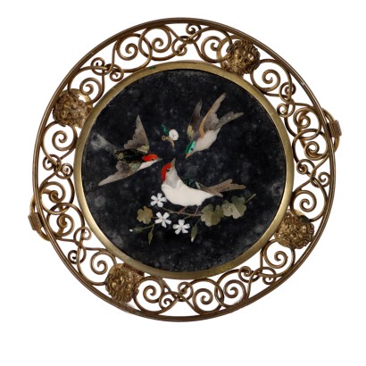 Alzatina in Bronzo Dorato e Pietre Dure con Intarsio a Commesso