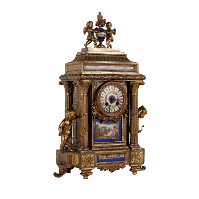 Horloge d'Appui Ancien Métal Doré Porcelaine XIXe-XXe Siècle