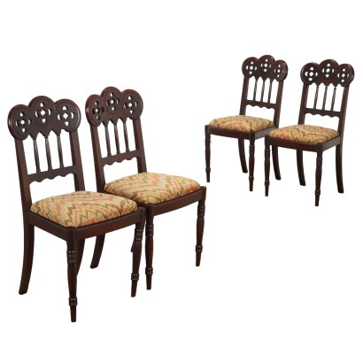 Antique Chairs Neo-Gothic Mahogany Italy XIX Century