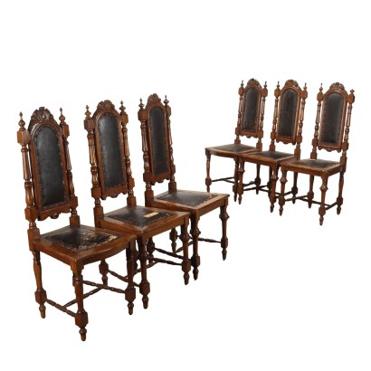 Antique Chairs Umbertino Walnut Padding Italy XIX Century