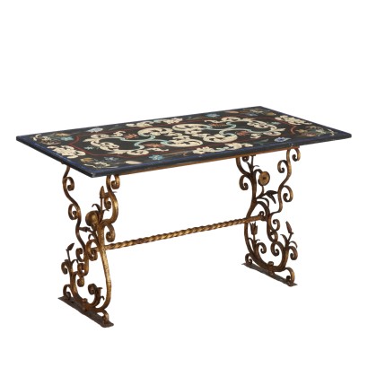 Antique Coffee Table Wrought Iron Baroque Style XX Century