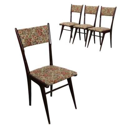 Vintage Chairs Ebony Painted Wood Fabric Italy 1960s